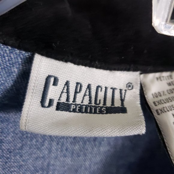 Capacity Women's Denim Blue Jean Black Floral Embroidered Shirt Top Blouse - Picture 12 of 12